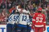 Carlos Osorio / The Associated Press
                                Winnipeg Jets players celebrate a goal by Winnipeg Jets defenceman Neal Pionk during the first period against the Detroit Red Wings, Wednesday.