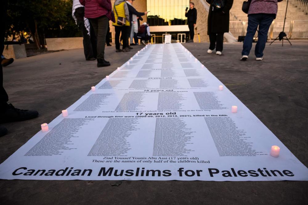 Mike Sudoma/Free Press
A list of names of people under the age of 18 that are casualties in the Israel-Hamas conflict in Gaza.