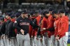 Cleveland Guardians manager Stephen Vogt greets players before Game 1 of the baseball AL Championship Series against the New York Yankees Monday, Oct. 14, 2024, in New York. (AP Photo/Godofredo Vásquez )