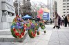 Dignitaries placed wreathes at the cenotaph in front of Edmonton City Hall during a Remembrance Day ceremony on Monday, Nov. 11, 2024. THE CANADIAN PRESS/Aaron Sousa