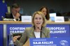 Estonia's Kaja Kallas, nominee for European Union High Representative and Vice-President for Foreign Affairs and Security Policy, speaks during her hearing at the European Parliament in Brussels on Tuesday, Nov. 12, 2024. (AP Photo/Virginia Mayo)