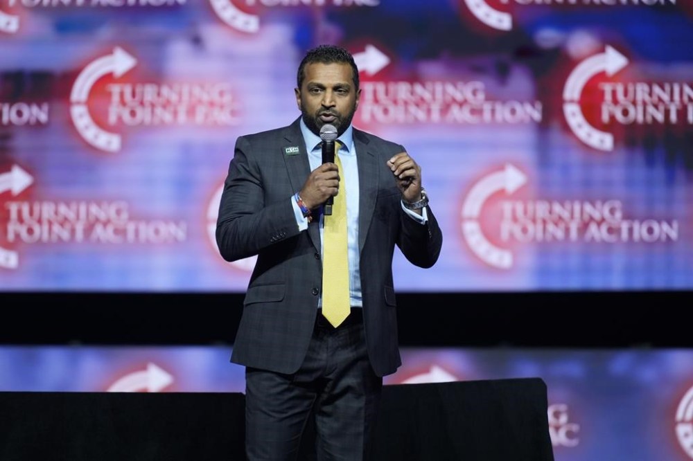 Kash Patel speaks before Republican presidential nominee former President Donald Trump during a campaign rally at Thomas & Mack Center, Thursday, Oct. 24, 2024, in Las Vegas. (AP Photo/John Locher)