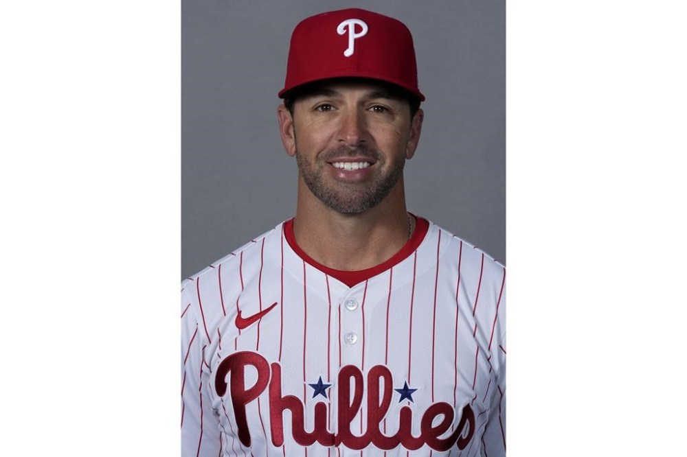 FILE - Brian Kaplan of the Philadelphia Phillies baseball team is seen, Feb. 22, 2024. (AP Photo/Charlie Neibergall, File)