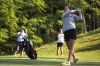 Caitlin Clark hits a golf ball during the John Deere Classic Pro-Am, July 5, 2023, at TPC Deere Run in Silvis, Illinois. (Elizabeth Pruitt/Quad City Times via AP)