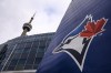 The Blue Jays logo is pictured ahead of MLB baseball action in Toronto, Wednesday, April 27, 2022. THE CANADIAN PRESS/Christopher Katsarov