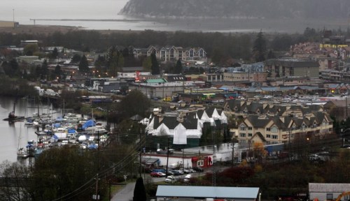 The town of Squamish, B.C., is pictured from a mountain cliff overlooking the centre of town on Nov. 18, 2009. Police in Squamish, B.C., have issued a statement in response to what they describe as 