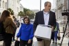 FILE - Former Hampton banker Russell Laffitte, right, arrives with his defense team and family at the U.S. District Court for his sentencing in Charleston,S.C. on Tuesday, Aug 1, 2023. (Henry Taylor/The Post And Courier via AP, File)
