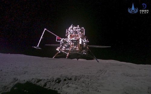 FILE - This China National Space Administration (CNSA) handout image released by Xinhua News Agency, shows the lander-ascender combination of Chang'e-6 probe taken by a mini rover after it landed on the moon surface, June 4, 2024. (CNSA/Xinhua via AP, File)