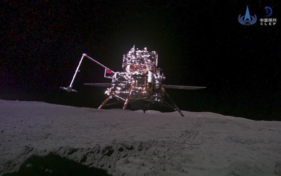 The lander-ascender combination of Chang'e-6 probe taken by a mini rover after it landed on the moon surface, June 4. (China National Space Administration / Xinhua The Associated Press files)