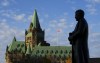 A statue of former prime minister Sir Robert Borden is backed by the Confederation Building on Parliament Hill in Ottawa on Thursday, Oct. 31, 2024. If no political party is willing to say uncle, the drawn-out stalemate in the House of Commons is headed for an unprecedented situation that could amount to a tacit lack of confidence in the government, without anyone in Parliament casting a vote. THE CANADIAN PRESS/Sean Kilpatrick