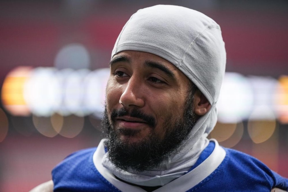Winnipeg Blue Bombers' Tyrell Ford talks to reporters after a closed football practice ahead of the 111th CFL Grey Cup, in Vancouver, on Thursday, Nov. 14, 2024. THE CANADIAN PRESS/Darryl Dyck