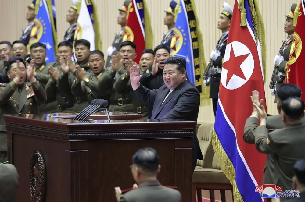 In this photo provided by the North Korean government, North Korean leader Kim Jong Un, center, attends a meeting in Pyongyang, North Korea, on Nov. 15, 2024. Independent journalists were not given access to cover the event depicted in this image distributed by the North Korean government. The content of this image is as provided and cannot be independently verified. Korean language watermark on image as provided by source reads: