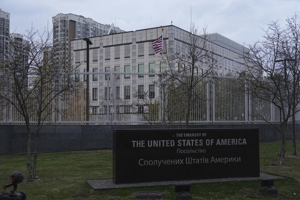 American flag waves in front of the U.S. Embassy in Kyiv, Ukraine, Wednesday, Nov. 20, 2024. THE CANADIAN PRESS/AP-Efrem Lukatsky