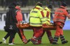 Istanbul's Arzu Akkurt is carried off the pitch during the Women's Champions League, group A, soccer match between VfL Wolfsburg and Galatasaray A.S. in Wolfsburg, Germany, Wednesday, Nov. 20, 2024. (Swen Pfoertner/dpa via AP)