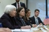 Secretary of the Treasury Janet Yellen, left, speaks with France's Finance Minister Antoine Armand, not pictured, in a bilateral meeting during the World Bank/IMF Annual Meetings in Washington, Friday, Oct. 25, 2024. (AP Photo/Jose Luis Magana)