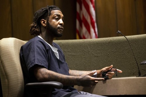 FILE - Jermarcus Johnson, who is accused of aiding in the hideout and escape of Justin Johnson and Cornelius Smith after they shot rapper Young Dolph, listens to a question Assistant District Attorney Paul Hagerman while on the stand , Friday, June 9, 2023, at the Shelby County Criminal Court in Memphis, Tenn. (Chris Day/The Commercial Appeal via AP, file)