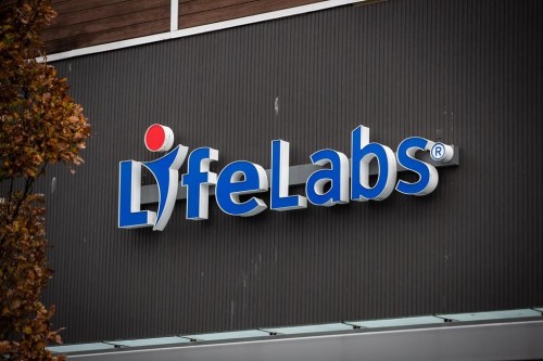 A sign is seen outside a LifeLabs location in North Vancouver B.C., on October 22, 2021. THE CANADIAN PRESS/Darryl Dyck