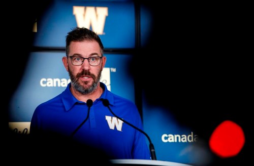 Winnipeg Blue Bombers general manager Kyle Walters speaks to media about the season and their upcoming plans at his year end press conference at the Blue Bomber stadium in Winnipeg, Tuesday, Nov. 26, 2024. THE CANADIAN PRESS/John Woods