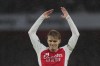 Arsenal's Martin Odegaard reacts after missing a chance to score during the English Premier League soccer match between Arsenal and Nottingham Forest at Emirates Stadium in London, Saturday, Nov. 23, 2024. (AP Photo/Kin Cheung)
