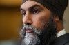 NDP Leader Jagmeet Singh speaks to reporters in the foyer of the House of Commons on Parliament Hill in Ottawa on November 25, 2024. THE CANADIAN PRESS/Sean Kilpatrick