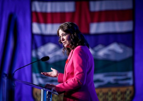 United Conservative Party Leader Danielle Smith addresses party members at their annual meeting in Red Deer, Alta., on Nov. 2, 2024. THE CANADIAN PRESS/Jeff McIntosh