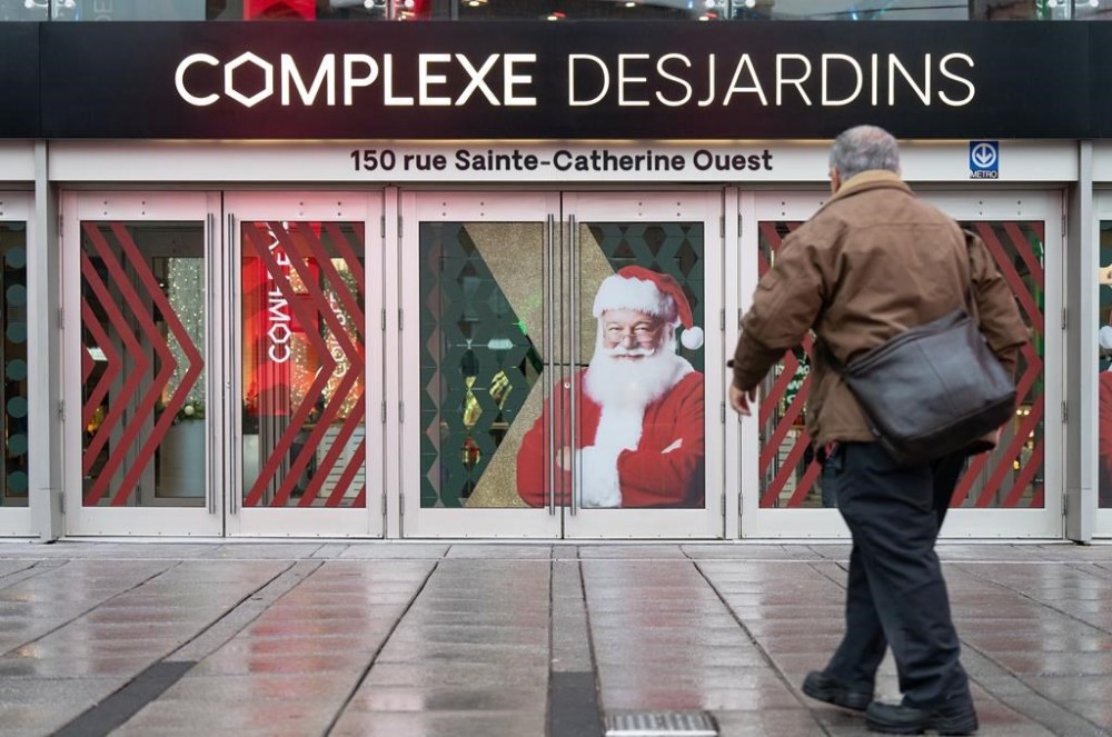 Complexe Desjardins is seen in Montreal on Thursday, Nov. 28, 2024. The shopping mall and office complex in downtown Montreal is being criticized for using the popular children's song