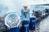 The FA Community Shield, left to right, English Premier League trophy and FIFA Club World Cup are displayed against the backdrop of Niagara Falls on Friday Nov. 29, 2024. The hardware is part of Manchester City's 