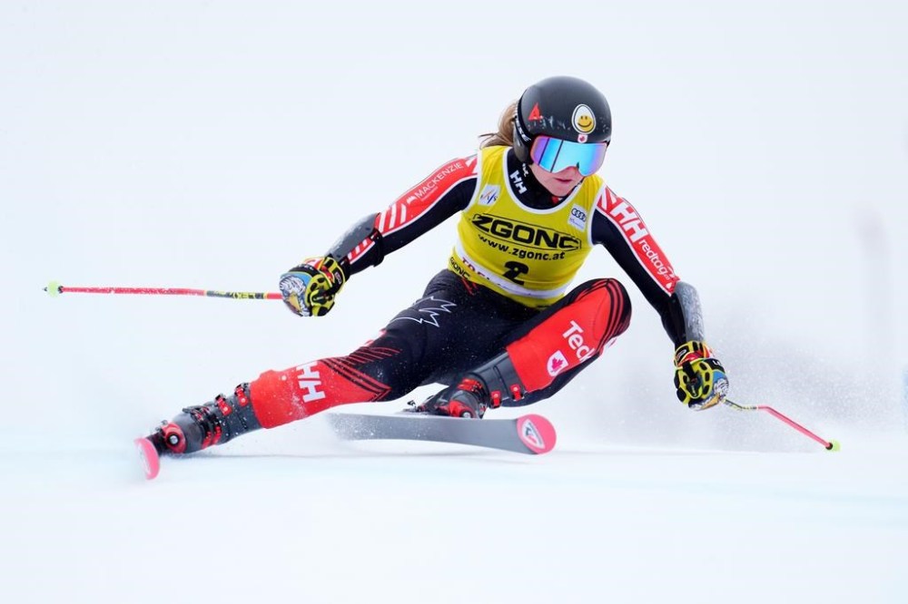 Valerie Grenier of Canada speeds down the course as she races in the women's World Cup giant slalom in Mont Tremblant, Que., Sunday, Dec. 3, 2023. Fans hoping to see the world's top woman skiers compete next week in Mont-Tremblant, Que., are out of luck after the PwC Tremblant World Cup was cancelled due to warm weather. THE CANADIAN PRESS/Sean Kilpatrick
