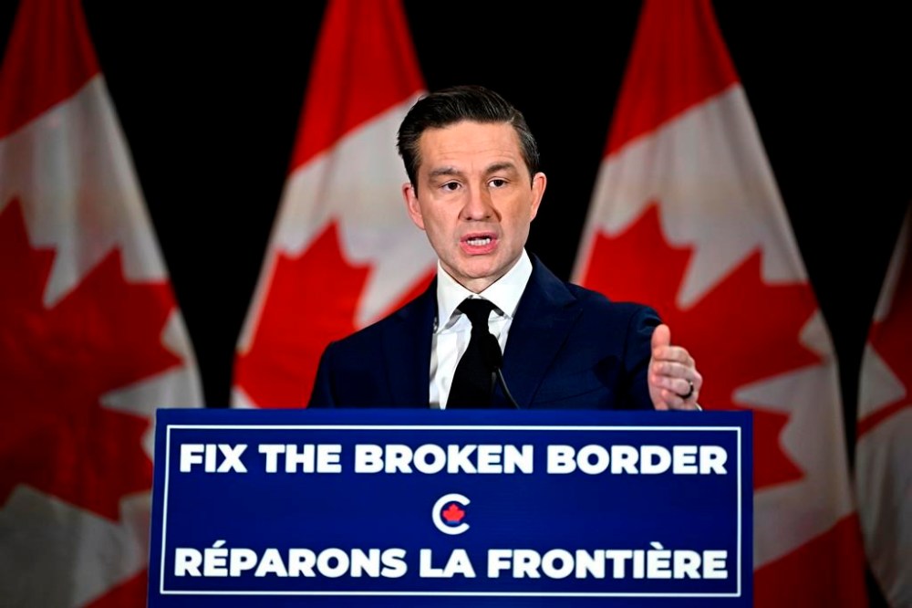 Conservative Leader Pierre Poilievre holds a news conference in a hotel ballroom in Ottawa on Sunday, Dec. 1, 2024. THE CANADIAN PRESS/Justin Tang
