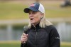 FILE - LPGA commissioner Mollie Marcoux Samaan speaks to the gallery after the final round of the LPGA Ford Championship golf tournament Sunday, March 31, 2024, in Gilbert, Ariz. (AP Photo/Ross D. Franklin, File)
