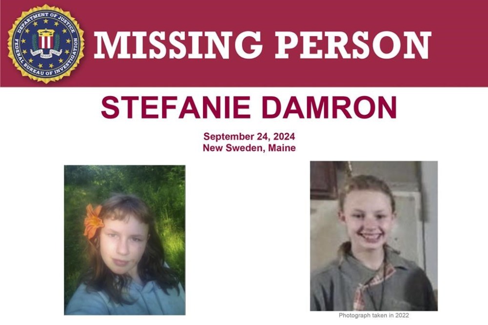 Stefanie Damron is displayed on a FBI Missing Persons poster Sept. 24, 2024, in New Sweden, Maine. (FBI via AP)