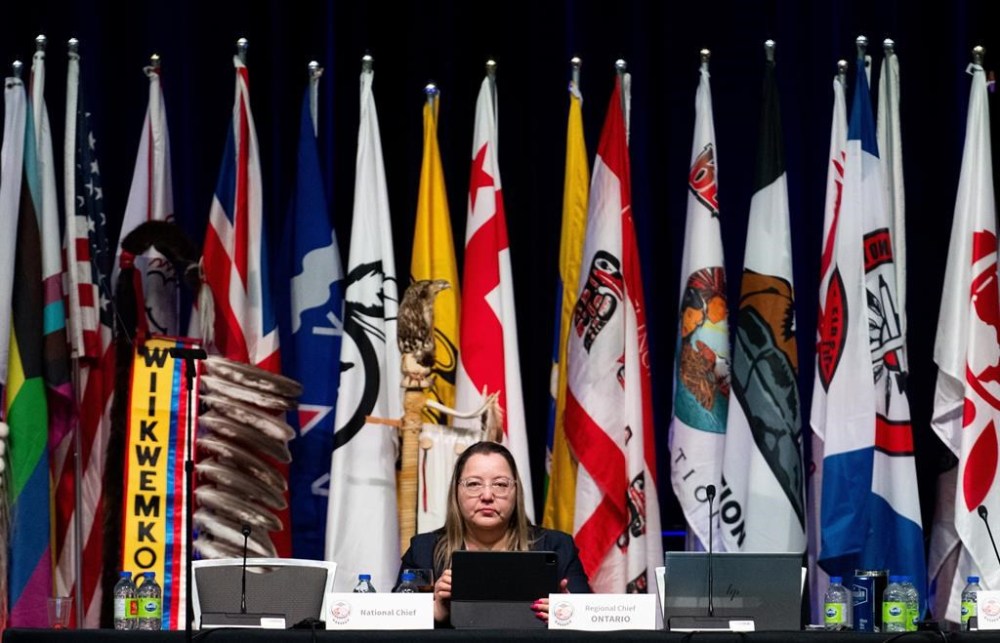 Assembly of First Nations National Chief Cindy Woodhouse Nepinak is seen during the first day of the AFN Special Chiefs Assembly (SCA) in Ottawa, Tuesday, Dec. 3, 2024. THE CANADIAN PRESS/Spencer Colby
