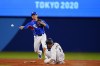FILE - South Korea's Hyeseong Kim throws to first after forcing out Japan's Yuki Yanagita during a semi-final baseball game at the 2020 Summer Olympics, Wednesday, Aug. 4, 2021, in Yokohama, Japan. (AP Photo/Matt Slocum, File)