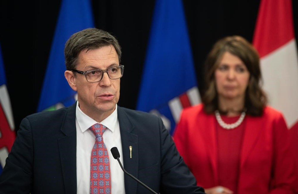Minister of Forestry and Parks Todd Loewen gives an update on the Alberta wildfire situation, in Edmonton on May 15. THE CANADIAN PRESS/Jason Franson
