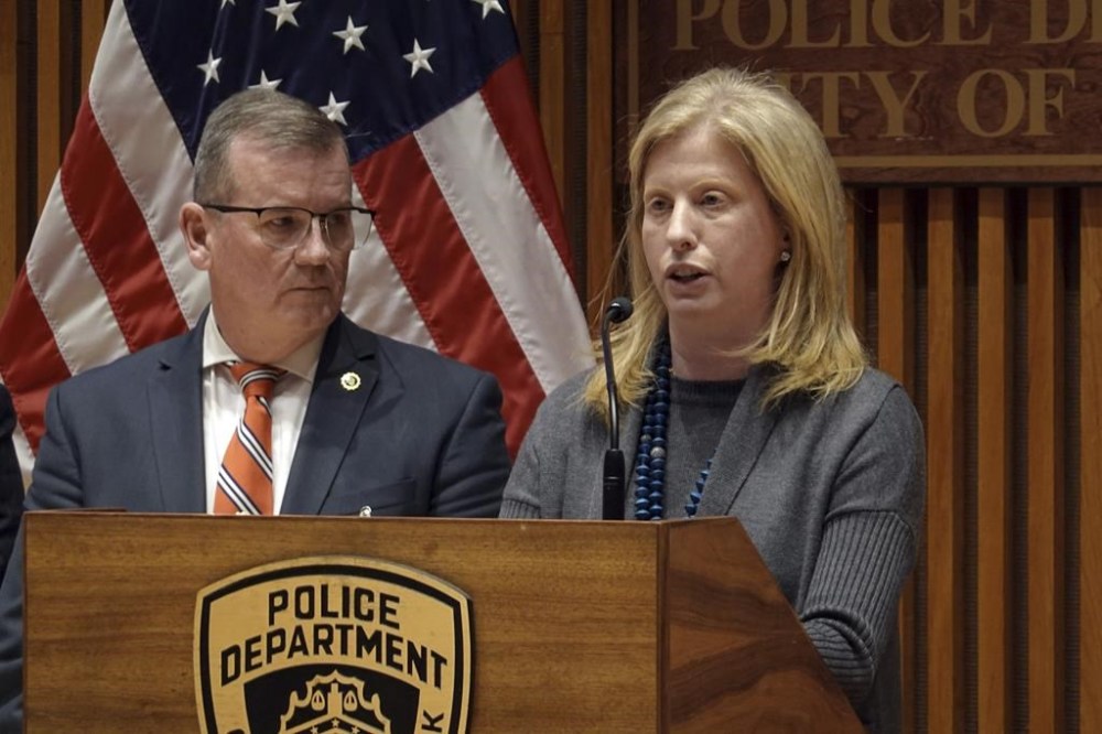 New York City Police Commissioner Jessica Tisch, accompanied by Chief of Detectives Joseph Kenny, speaks during a news conference at police headquarters, Wednesday Dec. 4, 2024, concerning the shooting death of UnitedHealthcare CEO Brian Thompson outside a New York hotel. (AP Photo/Ted Shaffrey)