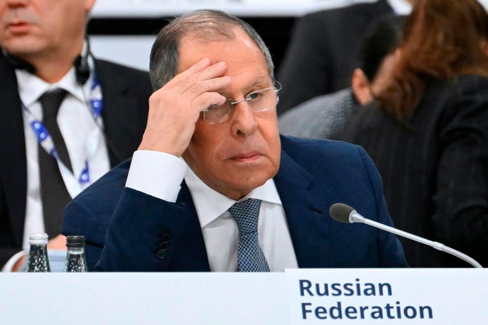 CORRECTS ID Russia's Foreign Minister Sergei Lavrov gestures during a plenary session of the 31st Organization for Security and Cooperation in Europe (OSCE) Ministerial summit, in Ta'Qali, Malta, Thursday, Dec. 5, 2024. (Alberto Pizzoli/Pool Photo via AP)