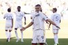 Los Angeles Galaxy forward Dejan Joveljic celebrates after scoring a goal during the first half of the MLS Cup championship soccer match against the New York Red Bulls, Saturday, Dec. 7, 2024, in Carson, Calif. (AP Photo/Etienne Laurent)