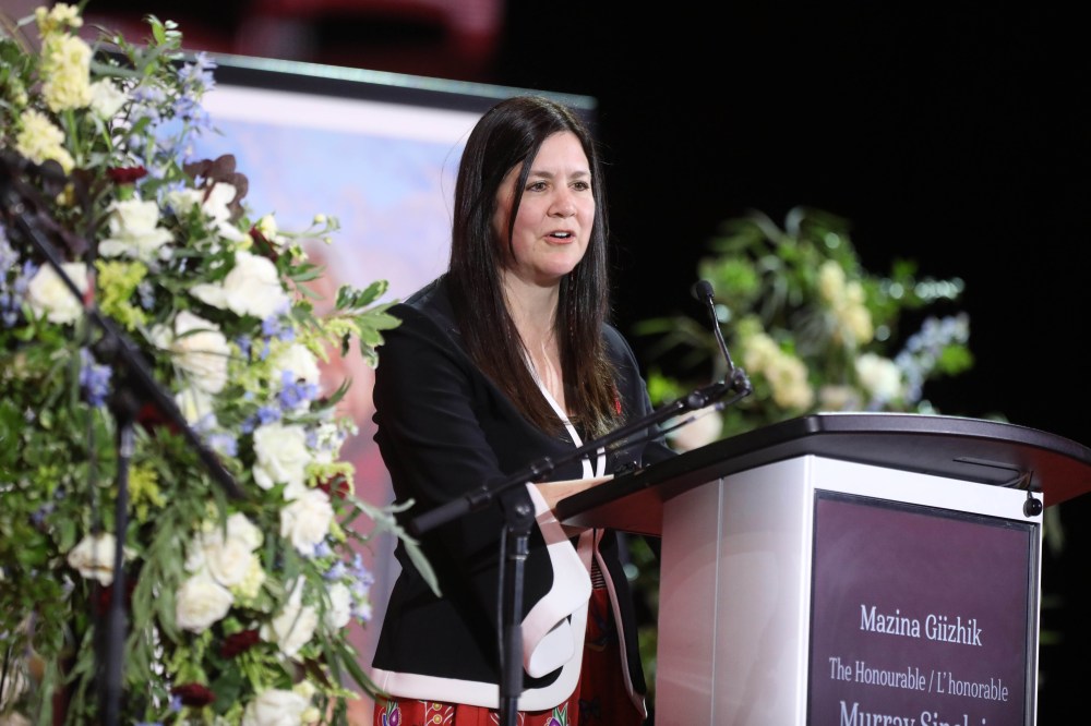 The Honourable Justice Michelle O‘Bonsawin, speaks during the service Sunday. (Ruth Bonneville / Free Press)