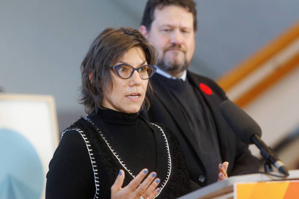 MIKE DEAL / FREE PRESS
Manitoba Arts Council board chair Katarina Kupca speaks at a news conference Friday at the Centennial Concert Hall alongside Sport, Culture, Heritage and Tourism Minister Glen Simard. She said the new funding shows the value of arts in the community.