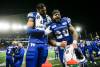 JOHN WOODS / THE CANADIAN PRESS
                                Winnipeg Blue Bombers’ Brady Oliveira (20) and Kenny Lawler (89) celebrate on the bench against the Saskatchewan Roughriders during the second half of CFL Western Final action in Winnipeg Saturday.