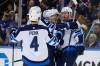 Winnipeg Jets’ Gabriel Vilardi, right, celebrates his goal with teammates during the second period of an NHL hockey game against the New York Rangers Tuesday, Nov. 12, 2024, in New York. (AP Photo/Seth Wenig)