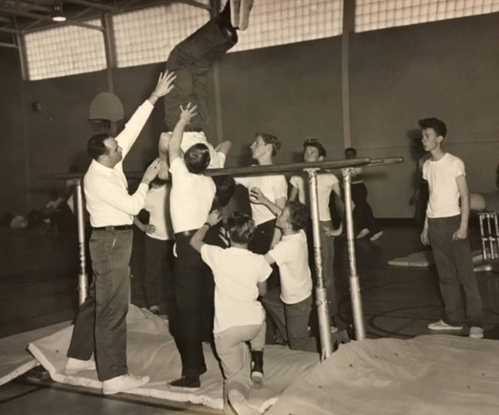 Richard teaching gymnastics at Munroe Junior High in the ’60s, now known as École Munroe Middle School. (Supplied)