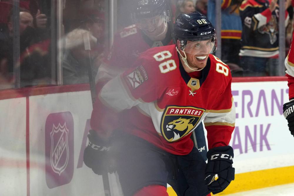Lynne Sladky / The Associated Press
Florida Panthers defenceman Nate Schmidt reacts after scoring during the second period.