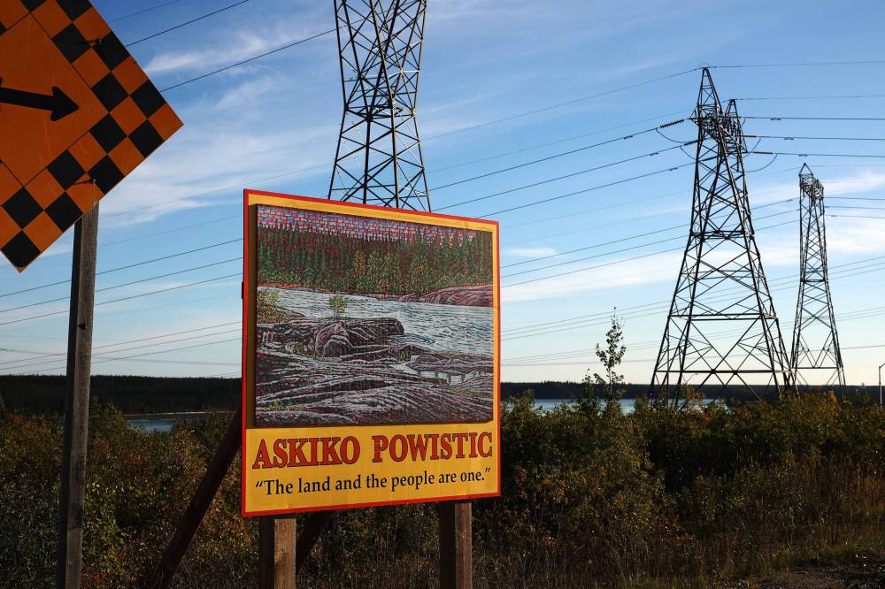 A sign near the Kettle Generating Station reflects the Indigenous connection to the land. (Tim Smith / The Narwhal)