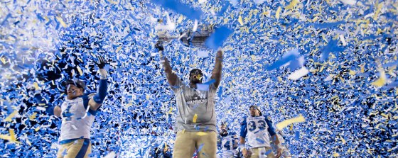 The Winnipeg Blue Bombers celebrate winning the 107th Grey Cup against the Hamilton Tiger Cats in Calgary, Alta., Sunday, November 24, 2019. (Nathan Denette / The Canadian Press files)