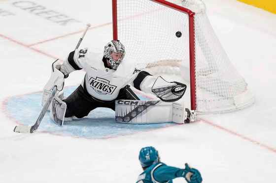 Goaltender David Rittich and the Los Angeles Kings are coming off an ugly 7-2 loss on Monday against the San Jose Sharks. (Godofredo A. Vásquez / The Associated Press)