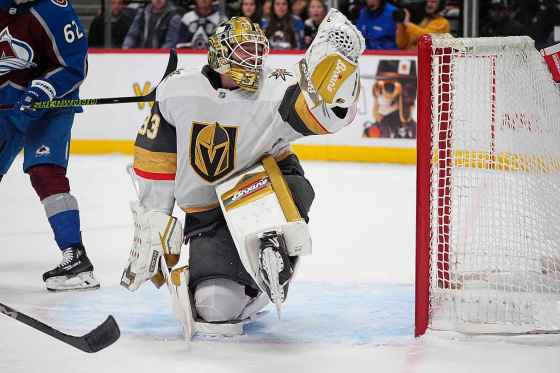 Vegas Golden Knights goaltender Adin Hill has given up two goals or fewer in five consecutive starts. (David Zalubowski / The Associated Press)