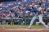 Los Angeles Dodgers designated hitter Shohei Ohtani breaks his bat during the first inning of the team's baseball game against the Washington Nationals at Nationals Park, Tuesday, April 23, 2024, in Washington. (AP Photo/Alex Brandon)