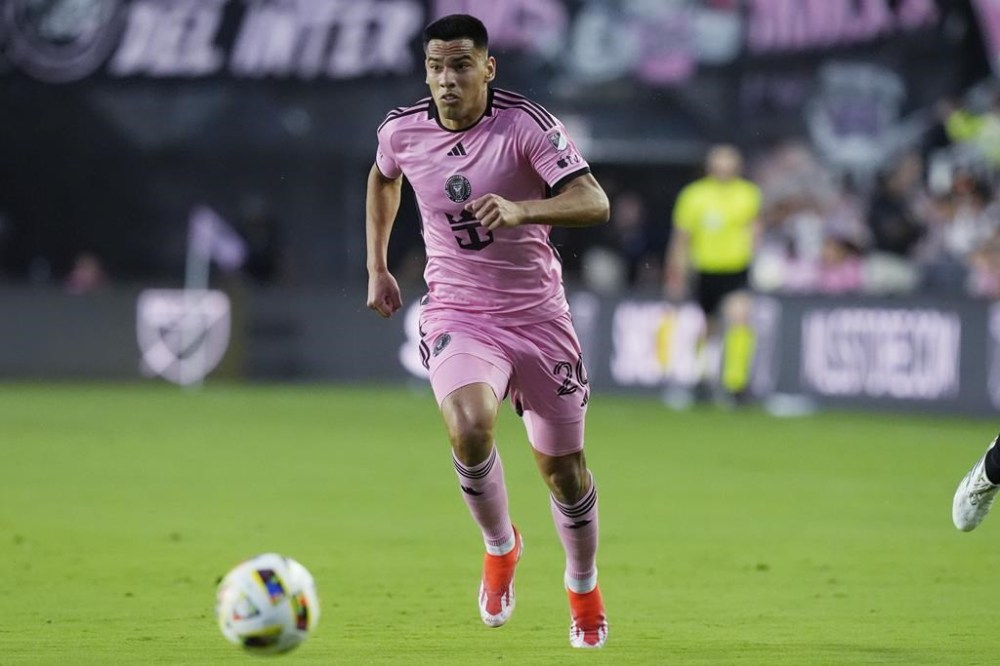 FILE - Inter Miami midfielder Diego Gómez runs with the ball during the first half of an MLS soccer match against the Nashville SC, April 20, 2024, in Fort Lauderdale, Fla. (AP Photo/Marta Lavandier, file)