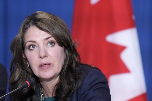 Alberta Premier Danielle Smith speaks to the media during the fall meetings of Canada's premiers hosted by Ontario in Toronto, Monday, Dec. 16, 2024. THE CANADIAN PRESS/Nathan Denette